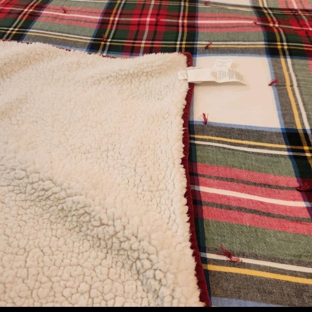 POTTERY BARN Stewart Plaid Cal King Reversible Flannel Sherpa Comforter Quilt